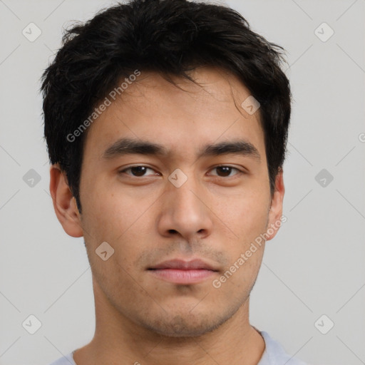 Neutral asian young-adult male with short  brown hair and brown eyes