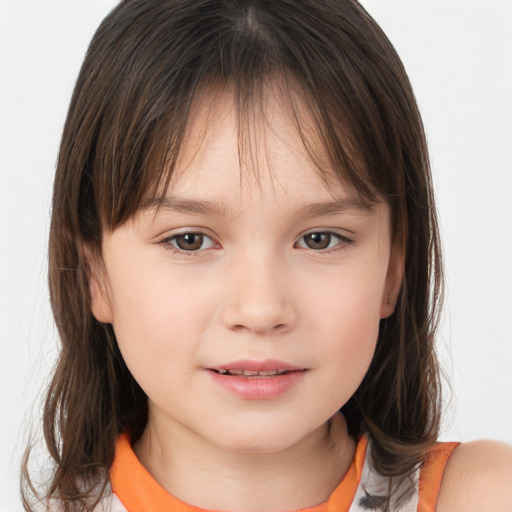 Neutral white child female with medium  brown hair and brown eyes