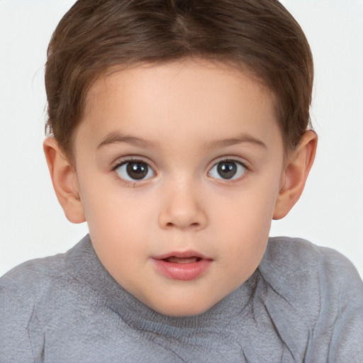 Neutral white child female with short  brown hair and brown eyes