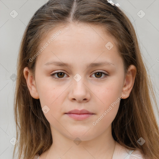 Neutral white child female with medium  brown hair and brown eyes