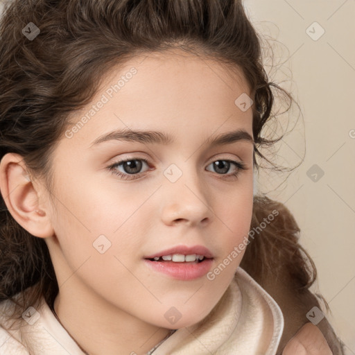 Neutral white child female with medium  brown hair and brown eyes