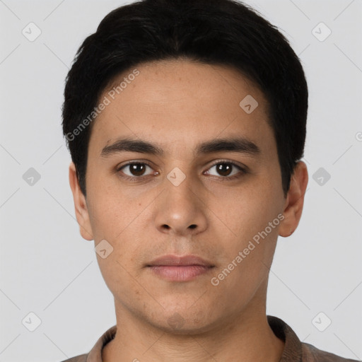 Neutral asian young-adult male with short  black hair and brown eyes