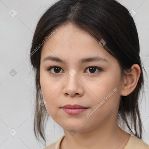 Neutral asian young-adult female with medium  brown hair and brown eyes