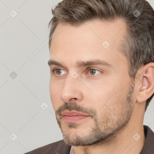 Neutral white adult male with short  brown hair and brown eyes