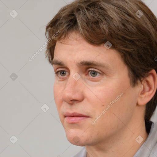 Neutral white adult male with short  brown hair and brown eyes