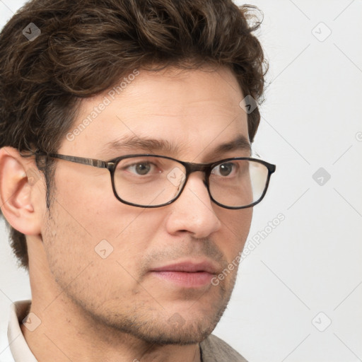 Neutral white adult male with short  brown hair and brown eyes