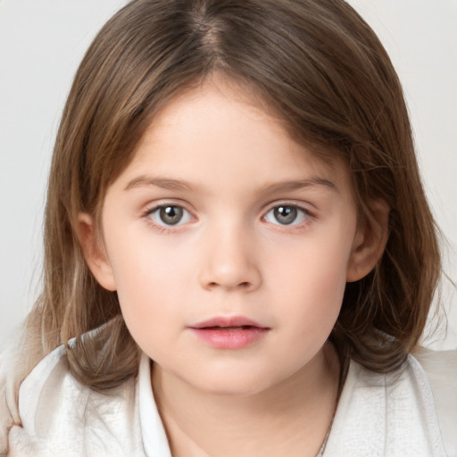 Neutral white child female with medium  brown hair and brown eyes