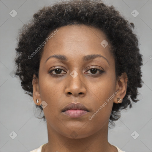 Neutral black young-adult female with short  brown hair and brown eyes