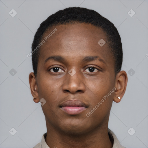 Neutral black young-adult male with short  brown hair and brown eyes