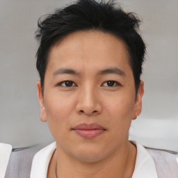 Neutral asian young-adult male with short  brown hair and brown eyes