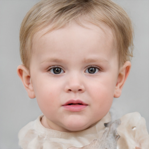 Neutral white child female with short  brown hair and blue eyes