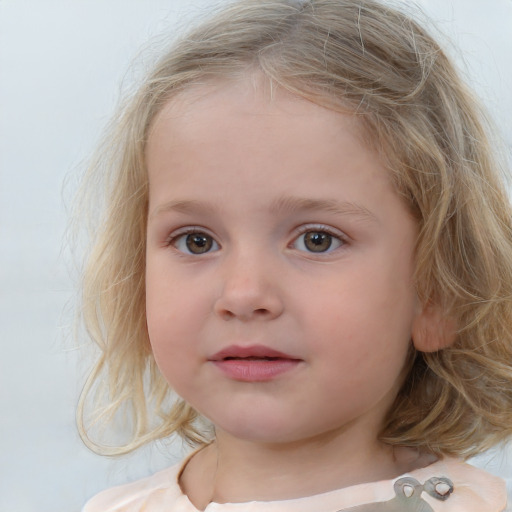 Neutral white child female with medium  brown hair and grey eyes