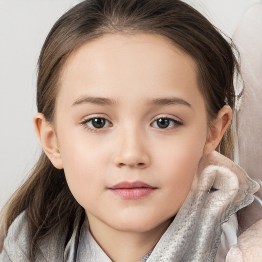 Neutral white child female with medium  brown hair and brown eyes