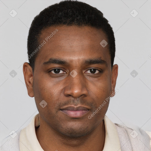 Neutral black young-adult male with short  brown hair and brown eyes