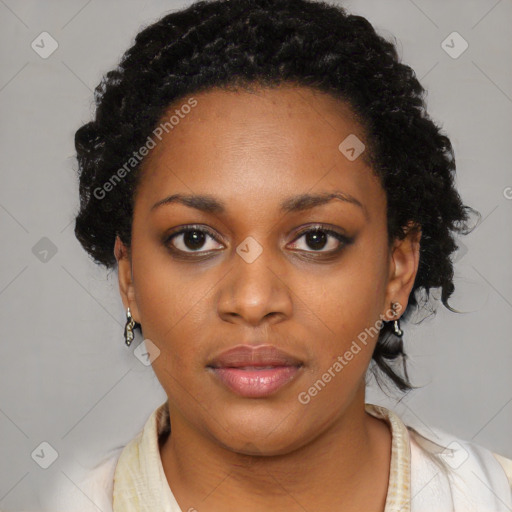 Neutral black young-adult female with medium  black hair and brown eyes