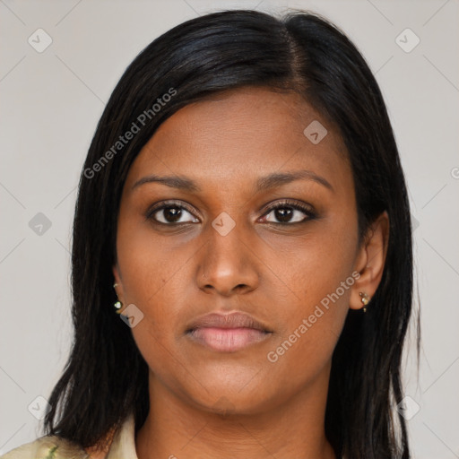 Neutral black young-adult female with long  black hair and brown eyes
