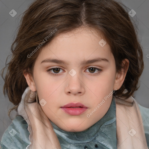 Neutral white child female with medium  brown hair and brown eyes