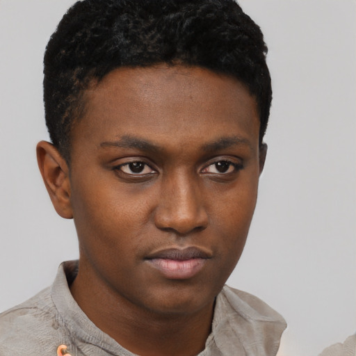 Neutral black young-adult male with short  brown hair and brown eyes
