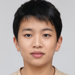 Neutral asian young-adult male with short  brown hair and brown eyes