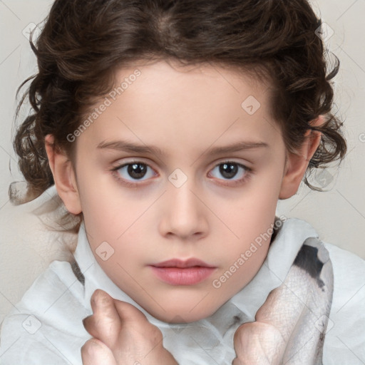 Neutral white child female with medium  brown hair and blue eyes