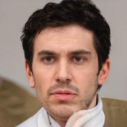 Neutral white adult male with short  brown hair and brown eyes