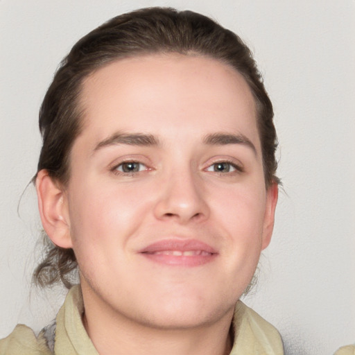 Neutral white young-adult male with medium  brown hair and grey eyes