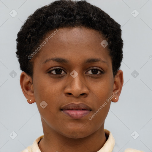 Neutral black young-adult female with short  brown hair and brown eyes