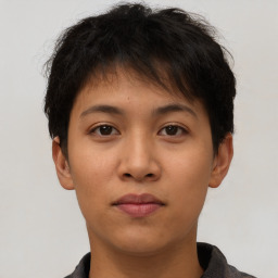 Neutral asian young-adult male with short  brown hair and brown eyes