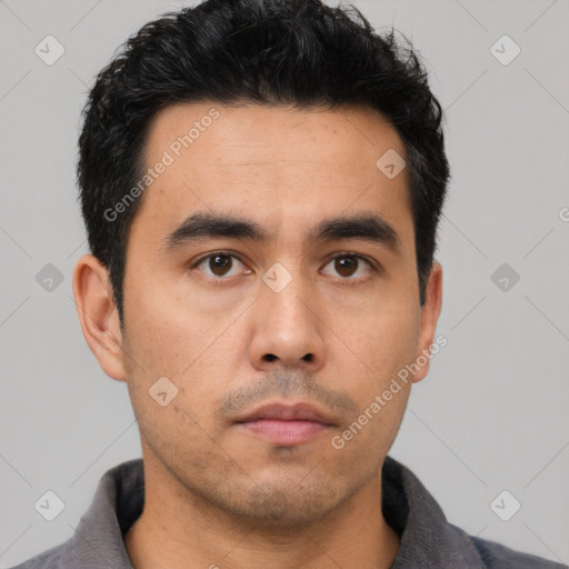 Neutral asian young-adult male with short  black hair and brown eyes