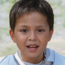 Joyful white child male with short  brown hair and brown eyes