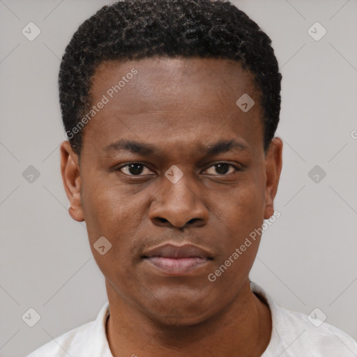 Neutral black young-adult male with short  brown hair and brown eyes
