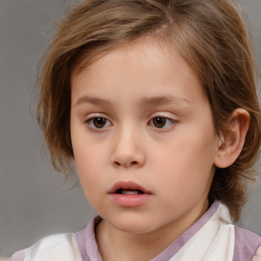 Neutral white child female with medium  brown hair and brown eyes