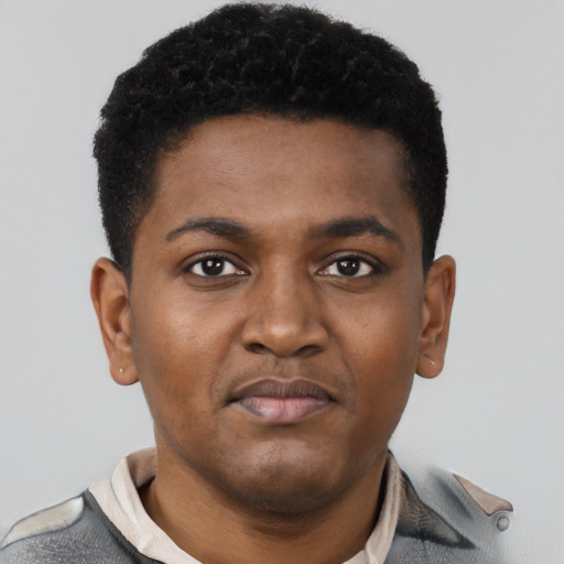 Neutral black young-adult male with short  brown hair and brown eyes
