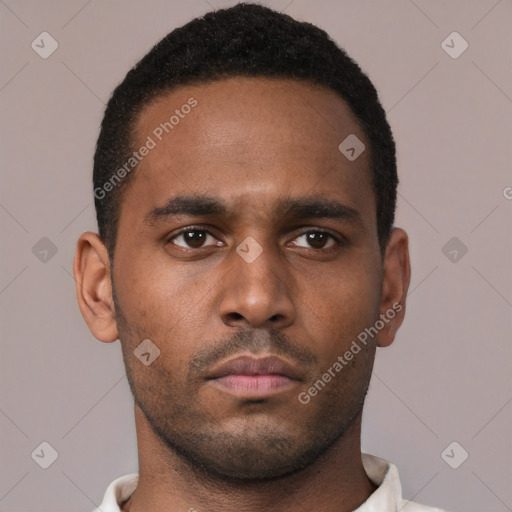 Neutral black young-adult male with short  brown hair and brown eyes