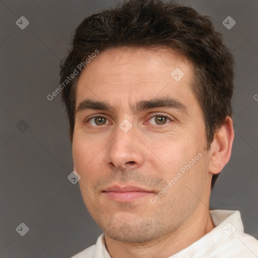 Neutral white adult male with short  brown hair and brown eyes