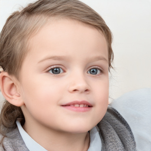 Neutral white child female with medium  brown hair and blue eyes