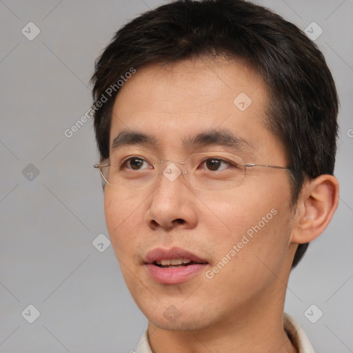 Neutral white adult male with short  brown hair and brown eyes