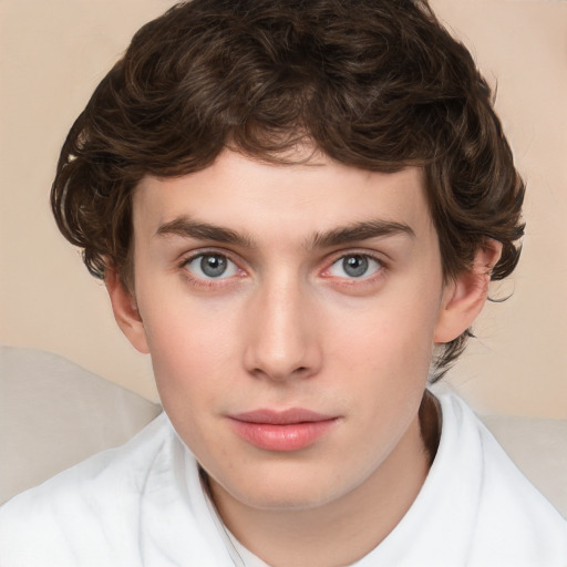 Neutral white young-adult male with medium  brown hair and brown eyes