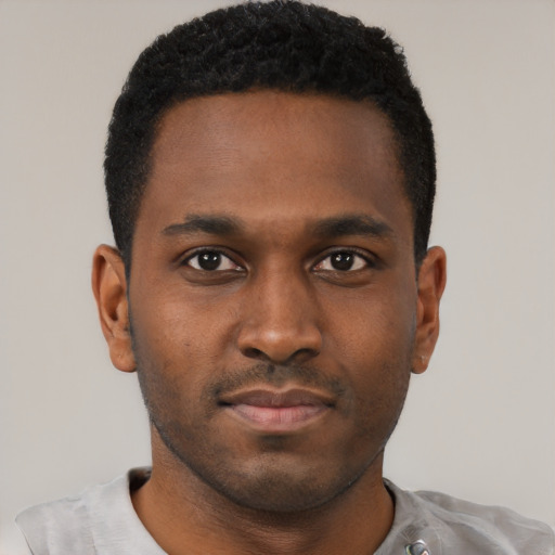 Neutral black young-adult male with short  brown hair and brown eyes