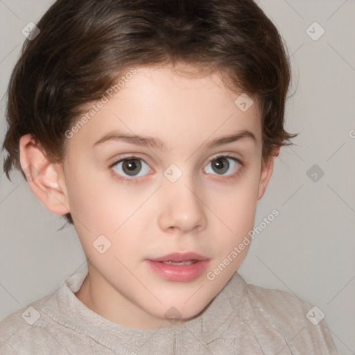 Neutral white child female with short  brown hair and brown eyes