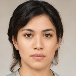 Neutral asian young-adult female with medium  brown hair and brown eyes