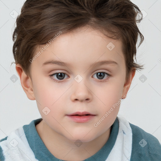 Neutral white child female with short  brown hair and brown eyes