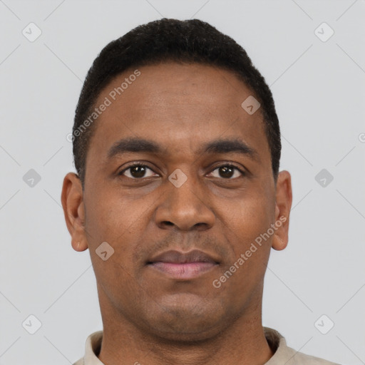 Neutral latino young-adult male with short  brown hair and brown eyes