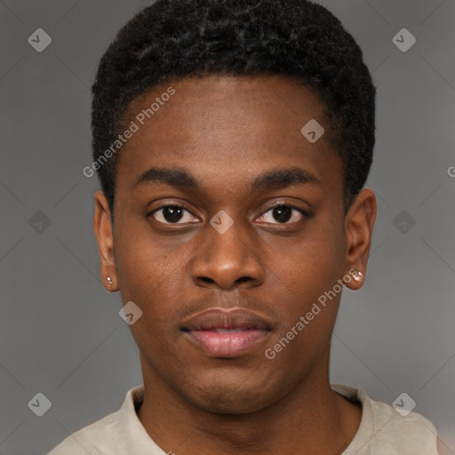 Neutral black young-adult male with short  brown hair and brown eyes