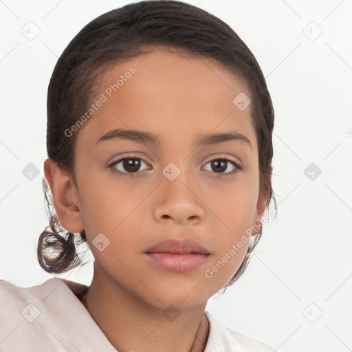 Neutral white child female with medium  brown hair and brown eyes