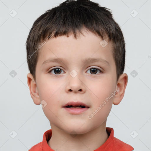 Neutral white child male with short  brown hair and brown eyes