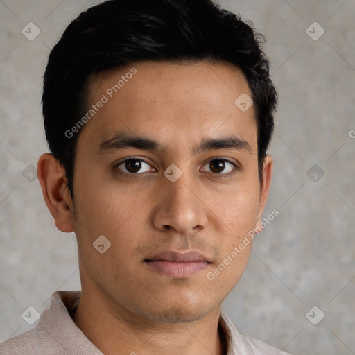 Neutral asian young-adult male with short  brown hair and brown eyes