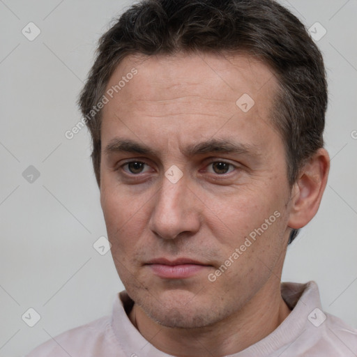 Neutral white adult male with short  brown hair and brown eyes