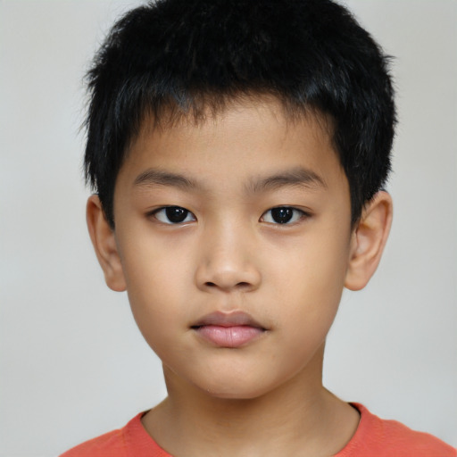 Neutral asian child male with short  black hair and brown eyes