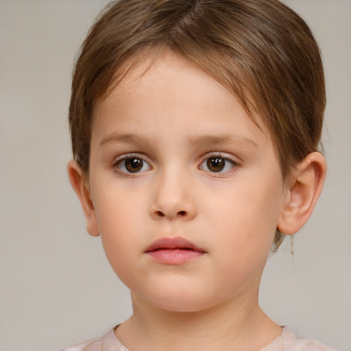 Neutral white child female with short  brown hair and brown eyes